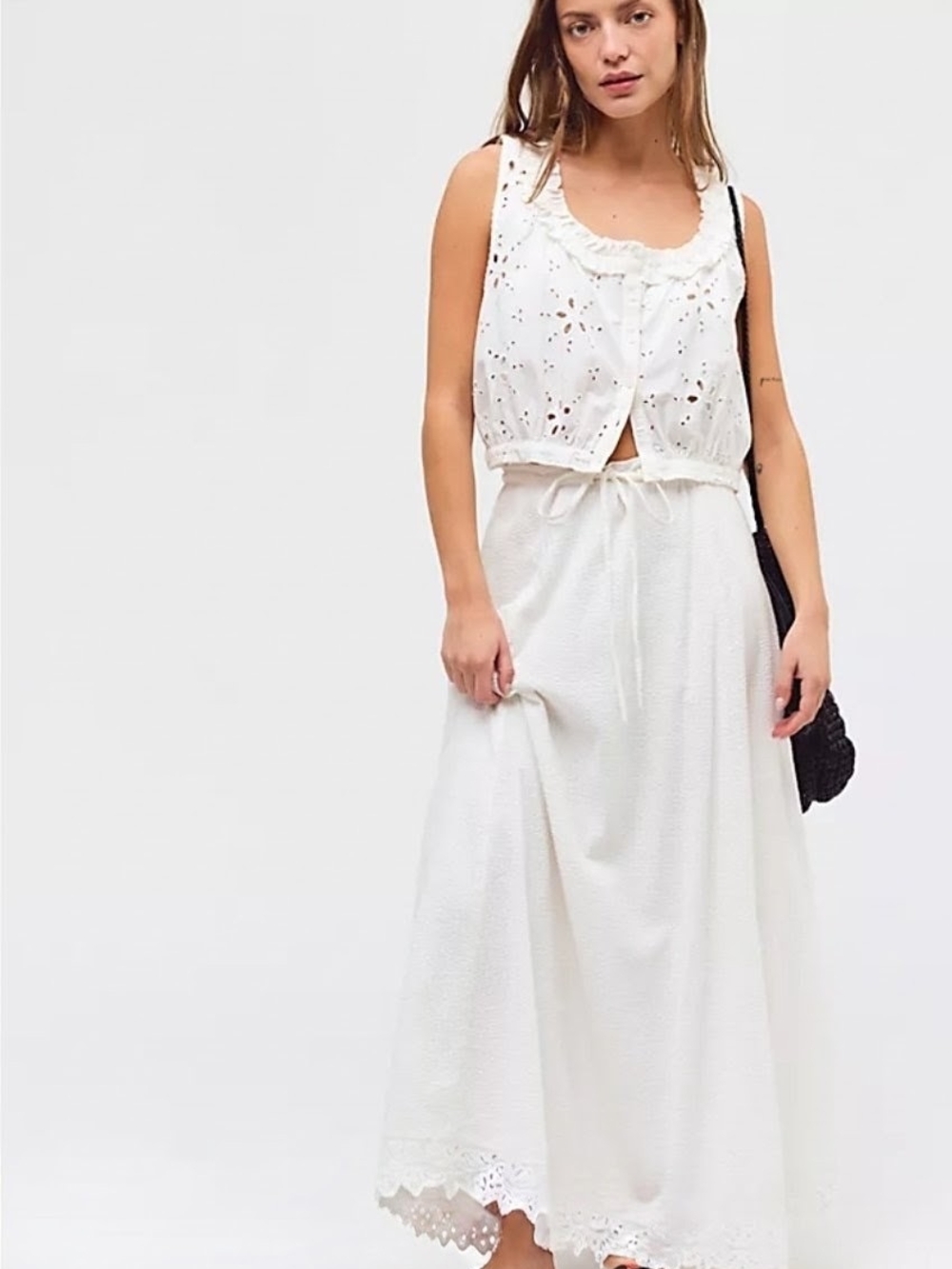 NWT Free People Madelyn Cotton Maxi Skirt Set White Sugar Swizzle Boho Eyelet M - Picture 3 of 11